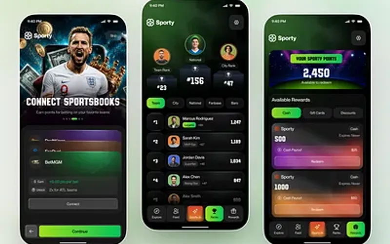 Mobile app home dashboard with one-tap access to sportsbook and live tables