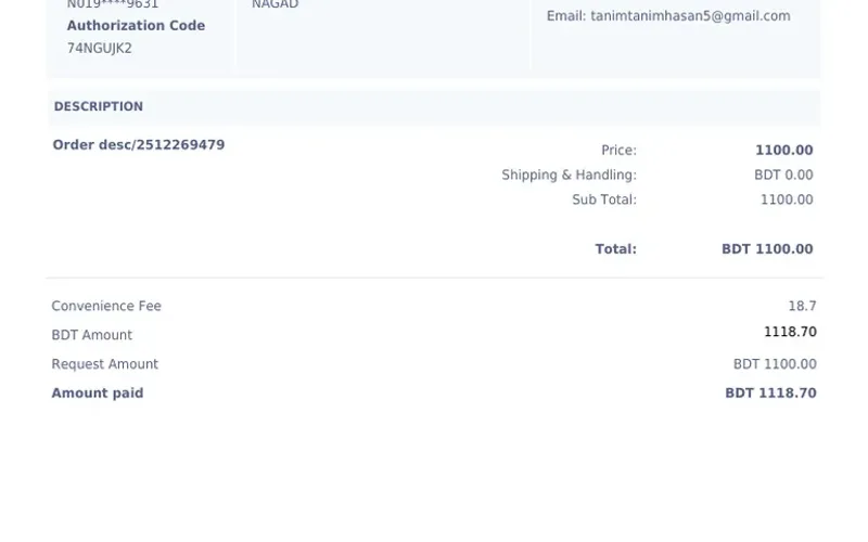 Nagad wallet cashout confirmation receipt showing TrxID and timestamp