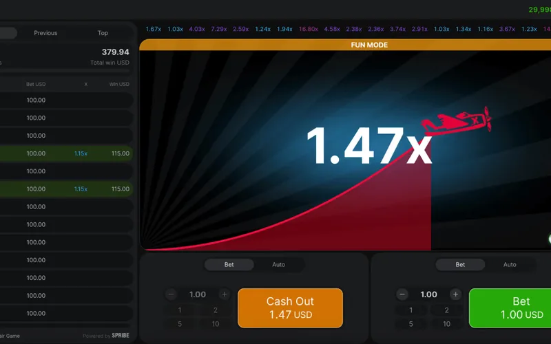 Aviator dual-bet cashout interface and historical multiplier distribution